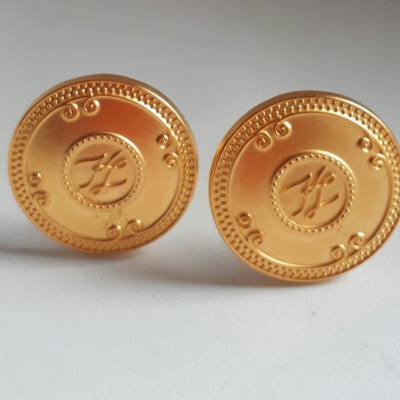 Vintage Karl Lagerfeld gold tone clip earrings - Picture 2 of 4